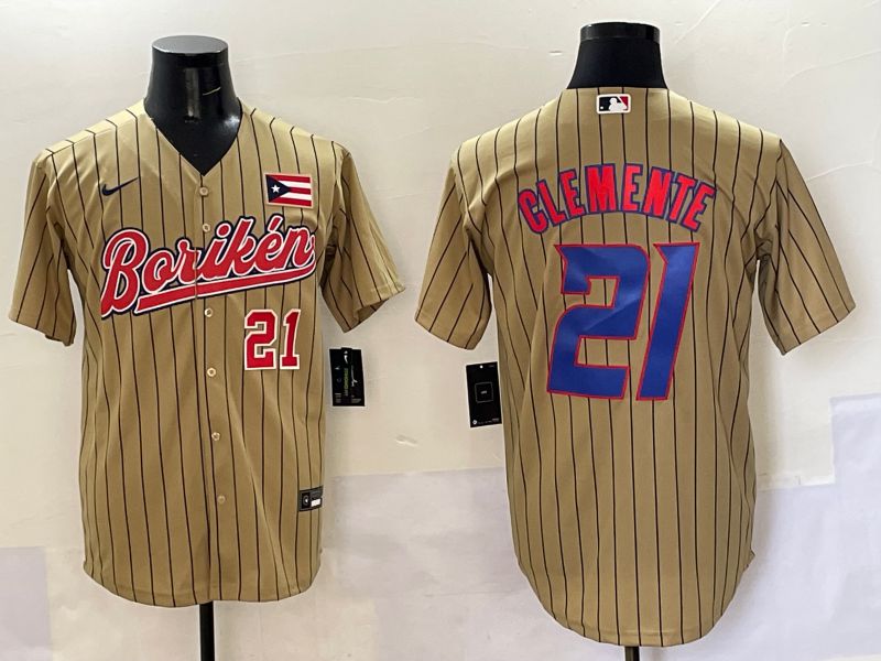 Men Puerto Rico 21 Clemente Brown Stripe Joint Name 2025 Nike MLB Jersey style 4